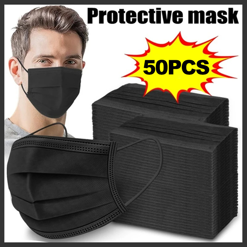 Masks 3-layer Mask Face Masks  - огляд і ціна Black Face Mask Pack