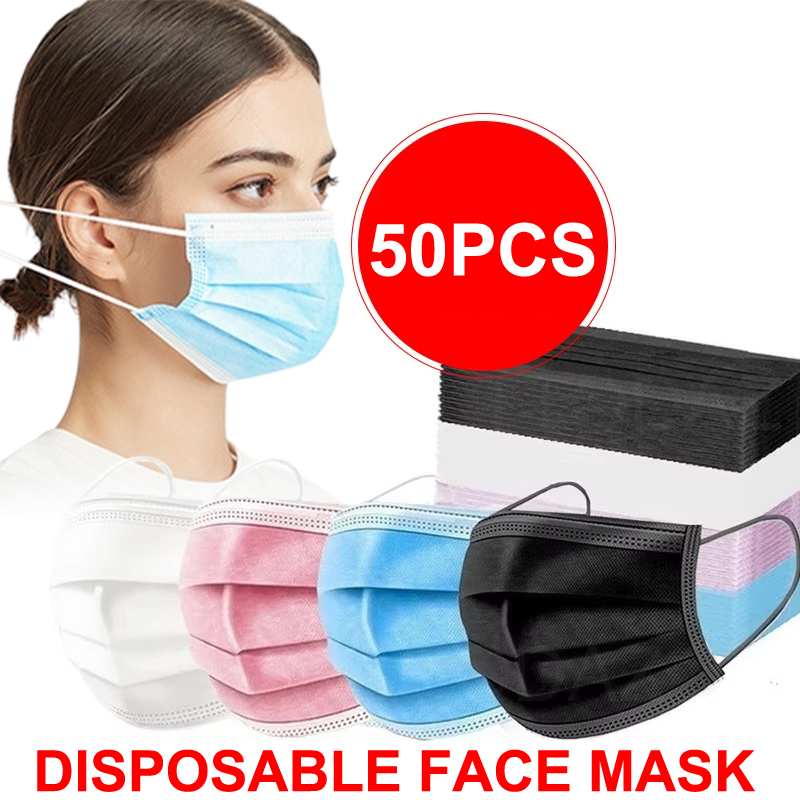 50Pcs 3-layer Mask Face Masks  - огляд і ціна Disposable Mask Blue